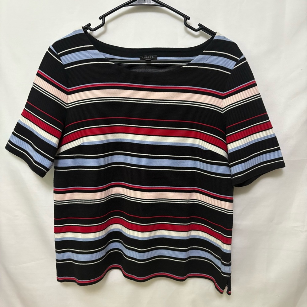Talbots Blouse Ribbed Round Neck Striped Top Size‎ Medium
